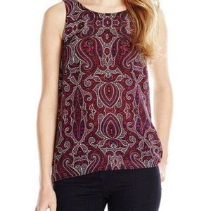 Ella Moss Women XS 100% Silk Purple Paisley Tank Top Lightweight Hi-Lo Back